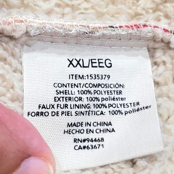 XXL Plaid Fleece Button Down Jacket w/Sherpa Lining & Chest & Front Side Pockets - Picture 8 of 9